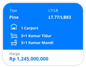 Tipe LT/LB Pine LT.77/LB83 1 Carport 3+1 Kamar Tidur 3+1 Kamar Mandi Harga Rp 1,245,000,000