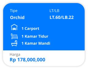 Tipe LT/LB Orchid LT.60/LB.22 1 Carport 1 Kamar Tidur 1 Kamar Mandi Harga Rp 178,000,000