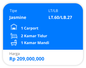 Tipe LT/LB Jasmine LT.60/LB.27 1 Carport 2 Kamar Tidur 1 Kamar Mandi Harga Rp 209,000,000
